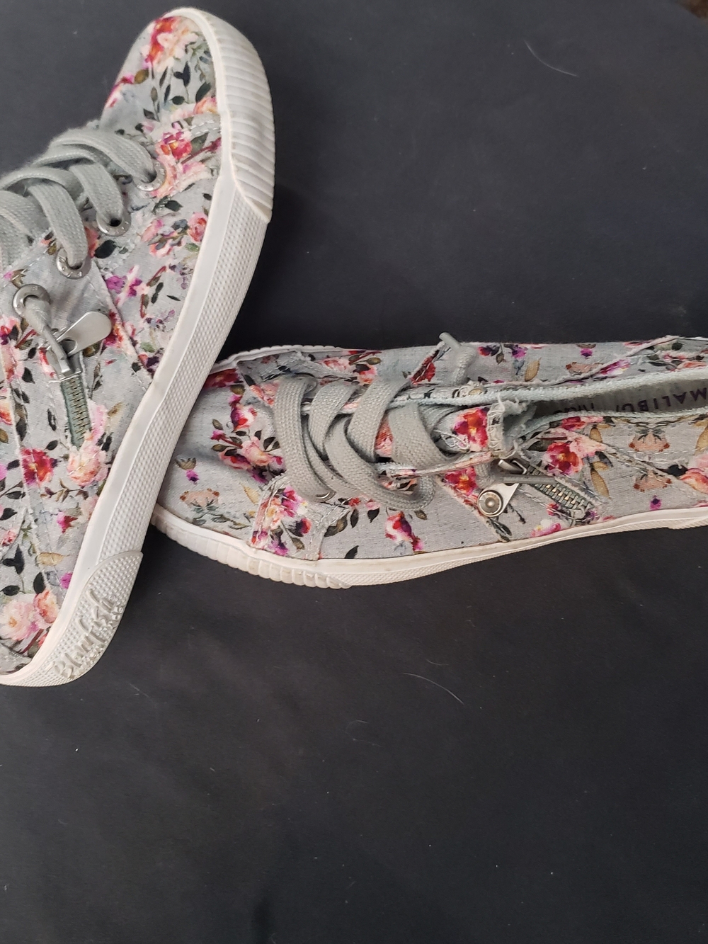 Blowfish Floral Canvas Sneakers - Gray with Pink Accents